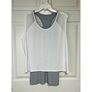 Womens Tangerine M White And Grey Layered Tank Activewear Athleisure Casual